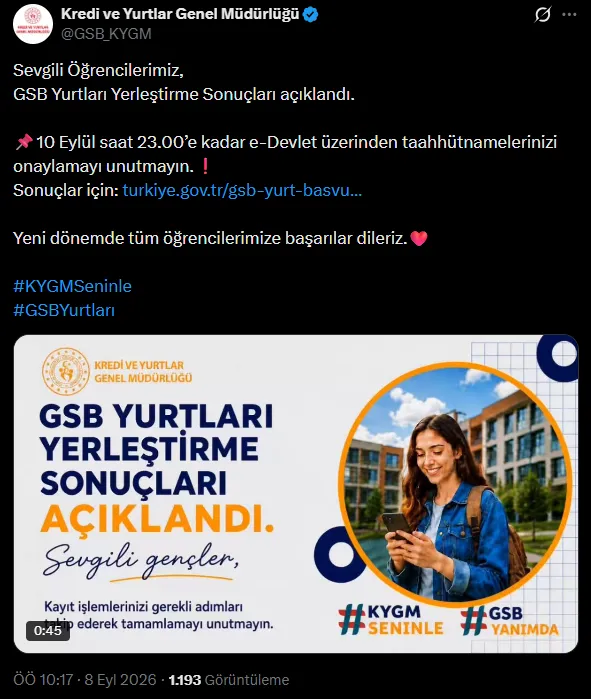 2026-2027 KYK yurt sonuçları açıklandı: Yerleştirme bilgileri e-Devlet’te - 1