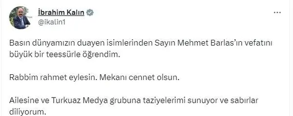 Sabah Gazetesi Başyazarı Mehmet Barlas 81 yaşında hayatını kaybetti
