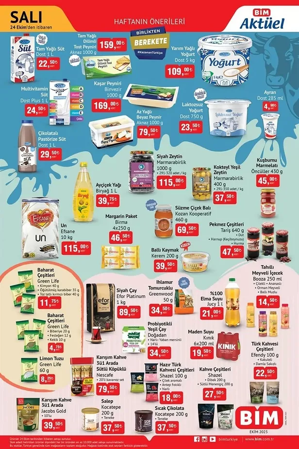 20 Ekim BİM aktüel ürünler kataloğu yayınladı! BİM’de kaşar peynir 169 TL, çay 89,50 TL, ayran 4,90 TL, beyaz peynir 79,50 TL fiyattan satışta