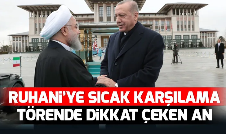 Erdoğan’dan Ruhani’ye sıcak karşılama törende dikkat çeken an