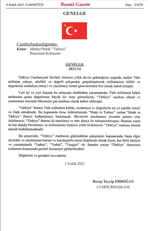 resmi-gazetede-yayimlandi-her-turlu-faaliyet-ve-yazismada-turkiye-ifadesi-kullanilacak-1638566711005.jpg Resmi Gazete'de yayımlandı: Her türlü faaliyet ve yazışmada ''Türkiye'' ifadesi kullanılacak - 1