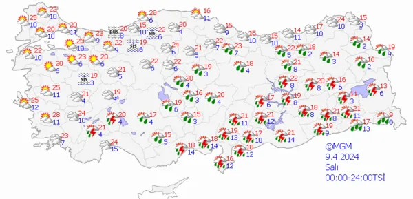 1712602841980.png Meteoroloji'den 15 il için sarı kodlu uyarı! Sıcaklıklar düşüyor sağanak yağış geliyor | İşte 5 günlük hava durumu raporu - 17