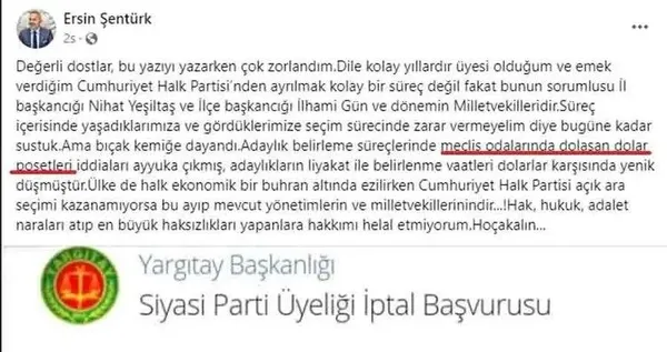 CHP’li yönetici Ersin Şentürk zehir zemberek sözlerle istifa etti: Adayları dolar dolu poşetler belirledi