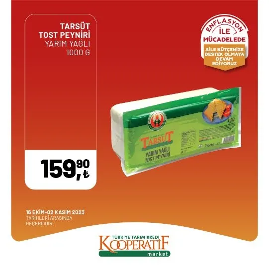 Tarım Kredi Market 30 Ekim indirim kataloğu! Kuru Soğan 5,90 TL, Salatalık 9,75 TL, Limon 10,90 TL, Yerli muz 28,90 TL, Mandalina 12,50 TL satışta…