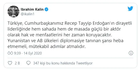 Son dakika: Cumhurbaşkanlığı Sözcüsü Kalın’dan Yunanistan ve AB’ye ’Doğu Akdeniz’ çağrısı