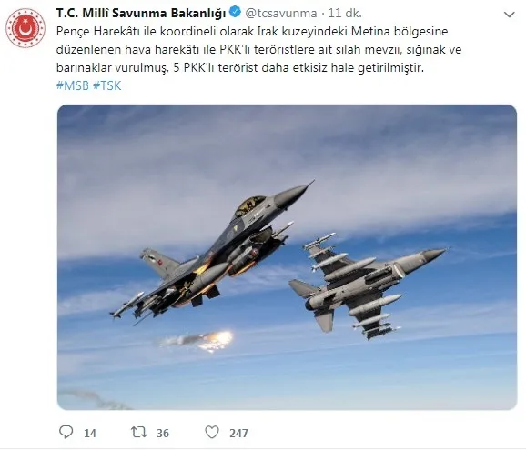 Kuzey Irak'a hava harekatı! 5 terörist yok edildi - 1