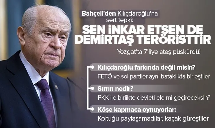 Devlet Bahçeli’den Kılıçdaroğlu’na sert tepki: Terörist Demirtaş’ı serbest bırakacağını vaat eden Kılıçdaroğlu adeta çarkıfelek gibidir!