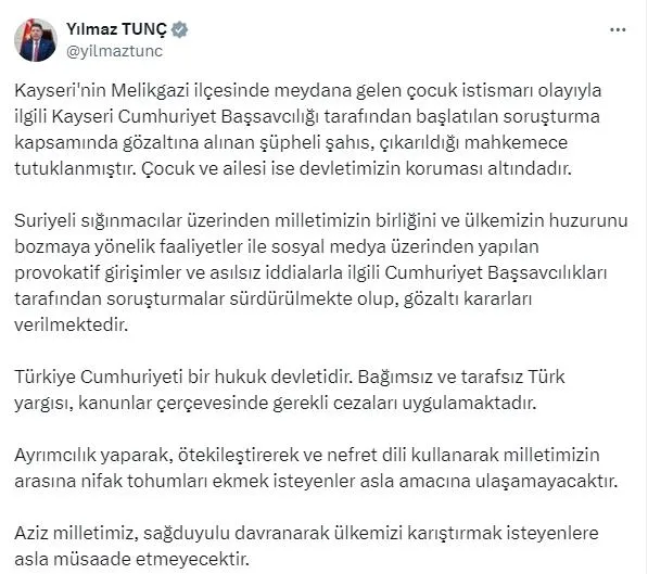 Bakan Yerlikaya’dan Kayseri’deki olaylara ilişkin açıklama: 63 hesap ile ilgili soruşturma başlatıldı | 6 gözaltı var