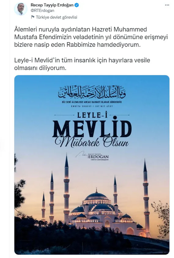 Başkan Erdoğan’dan Mevlid Kandili mesajı