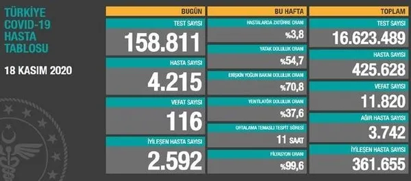 Son dakika haberi | Sağlık Bakanlığı günün koronavirüs vaka sayılarını açıkladı | 18 Kasım 2020 Çarşamba