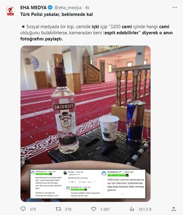 Camide içki içip görüntülerini paylaştı! Ahlaksız adamın sözleri çileden çıkardı! Bakan Yerlikaya: Şahıs yakalandı - 2