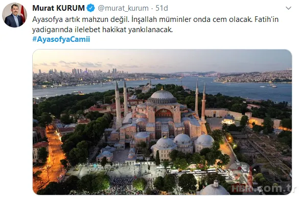 Başkan Erdoğan'ın Ayasofya'yı ibadete açan imzayı atmasının ardından sosyal medyada destek mesajları yaptı 11