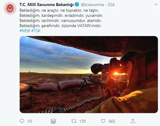 MSB'den Mehmetçik nöbetine şiirli paylaşım - 1