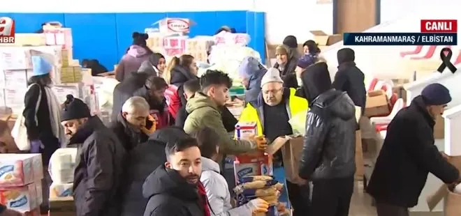 Afet bölgesi Elbistan’da yardımlar dağıtılıyor! Yardım TIR’larının biri gidiyor biri geliyor