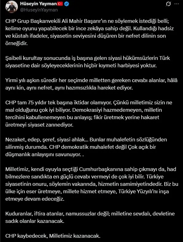 CHP’li Ali Mahir Başarır’dan Başkan Erdoğan’a yönelik çirkin sözler: Tepkiler çığ gibi | Bakan Tunç duyurdu: Soruşturma başlatıldı