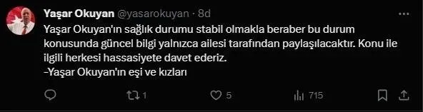 yasar-okuyanin-ailesinden-saglik-durumuyla-ilgili-aciklama-haberler-gercegi-yansitmamaktadir-1702661422602.jpeg Yaşar Okuyan'ın ailesinden sağlık durumuyla ilgili açıklama: Haberler gerçeği yansıtmamaktadır - 2