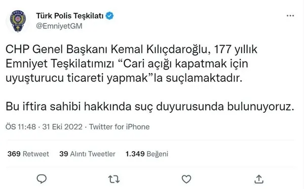 Emniyet Genel Müdürlüğü ve Jandarma Genel Komutanlığı’ndan Kemal Kılıçdaroğlu için suç duyurusu