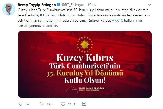 Başkan Erdoğan’dan KKTC mesajı