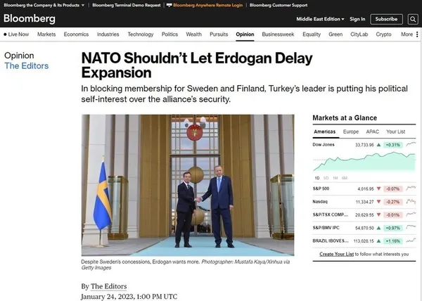 ABD merkezli Bloomberg saldırıya geçti! İsveç’i veto eden Türkiye’ye yaptırım uygulansın çağrısı