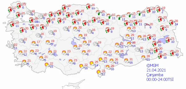 1618843186291.png Meteoroloji Genel Müdürlüğü'nden son dakika uyarısı! Kuvvetli fırtına geliyor! İşte beş günlük hava durumu - 4