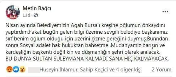 CHP’li Hayri Türkyılmaz Metin Bağcı’nın oğlunu belediye kreşine almadı