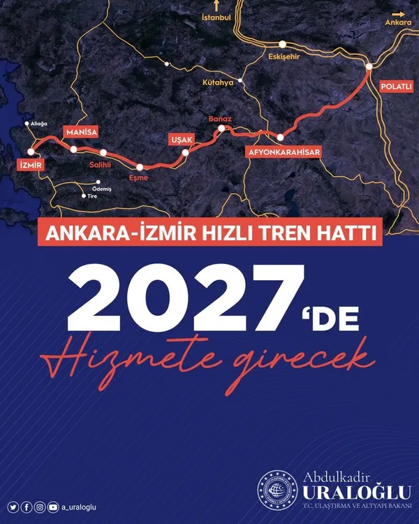 Ulaştırma ve Altyapı Bakanı Abdulkadir Uraloğlu açıkladı! Ankara-İzmir hızlı tren hattı 2027'de hizmete girecek - 1