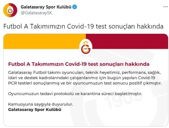 Son dakika: Galatasaray'da Covid-19 şoku! 1 futbolcunun testi pozitif çıktı - 1