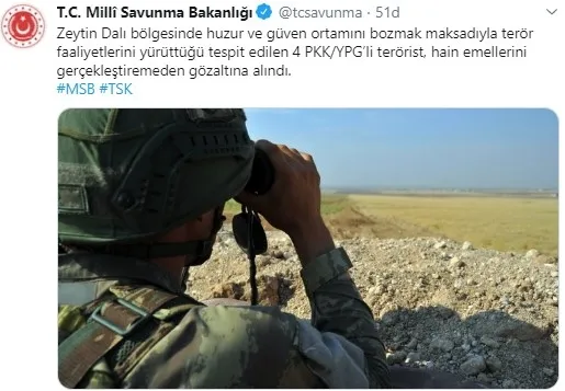 Son dakika: MSB: Pençe-Kaplan Operasyonu’nda 3 PKK’lı öldürüldü