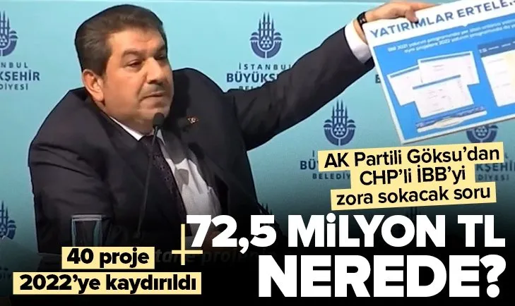 AK Partili Mehmet Tevfik Göksu’dan CHP’li İBB’ye özel soru! 72,5 milyon TL nerede?