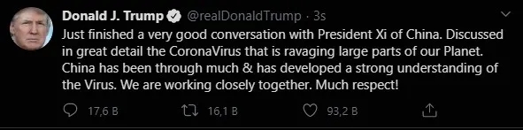 ABD Başkanı Trump ile Çin Devlet Başkanı Şi arasında coronavirüs görüşmesi