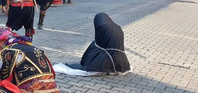Edremit’te skandal gösteri: Çarşaflı Türk kadını zincire vuruldu! Soruşturma başlatıldı, kaymakam merkeze çekildi