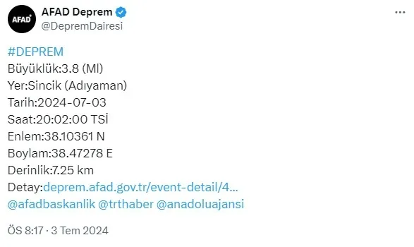 Son dakika: Adıyaman’da deprem! AFAD ilk detayları duyurdu