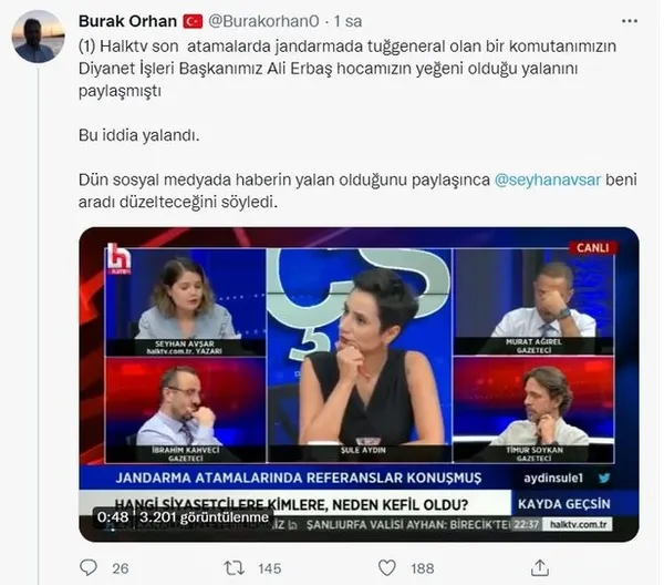 Halk TV’nin yeni iftirası! Düzeltmek zorunda kaldılar! Hedefte yine Diyanet İşleri Başkanı Ali Erbaş var...