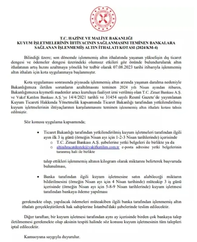 Hazine ve Maliye Bakanlığı’ndan ’altın’ alımı için kritik karar! 2 bankaya yetki verildi