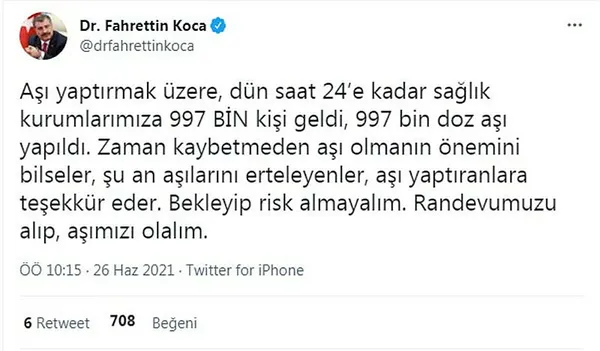 Son dakika | Türkiye aşılamada rekora koşuyor! Sağlık Bakanı Fahrettin Koca'dan flaş açıklama - 1