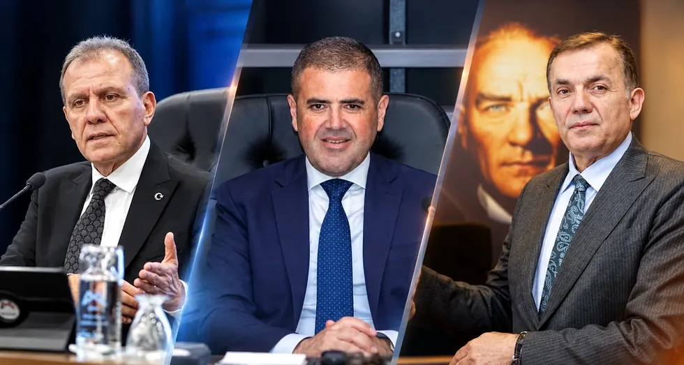 Mersin Büyükşehir Belediye Başkanı Vahap Seçer (solda), Mezitli Belediye Başkanı Ahmet Serkan Tuncer (ortada), Yenişehir Belediye Başkanı Abdullah Özyiğit (sağda)
