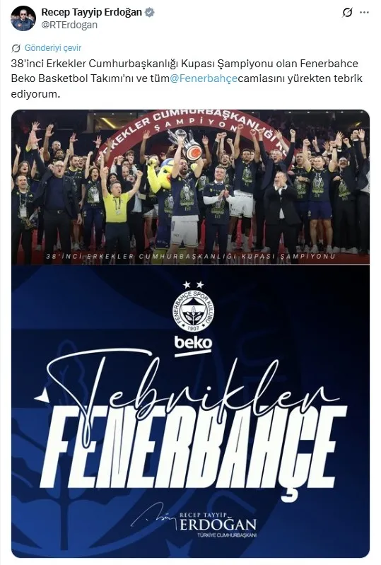 Fenerbahçe Beko 38. Erkekler Cumhurbaşkanlığı Kupası’nı kazandı! Sarı-lacivertliler 8. kez mutlu sona ulaştı