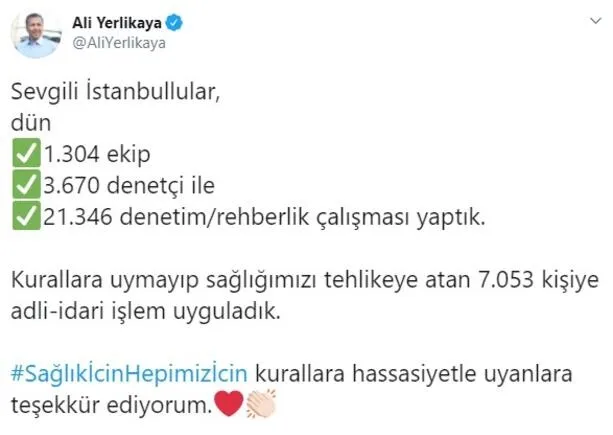 Son dakika: İstanbul Valisi Yerlikaya: Kurallara uymayan 7 bin 53 kişiye işlem uygulandı - 1