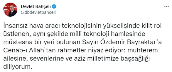 Son dakika: MHP Genel Başkanı Devlet Bahçeli’den Özdemir Bayraktar açıklaması