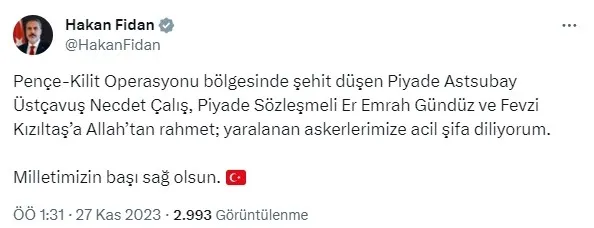 Acı haber! Pençe-Kilit bölgesinde 3 asker şehit oldu, 1 asker de yaralandı
