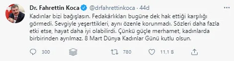 Sağlık Bakanı Fahrettin Koca'dan 8 Mart Dünya Kadınlar Günü paylaşımı - 1
