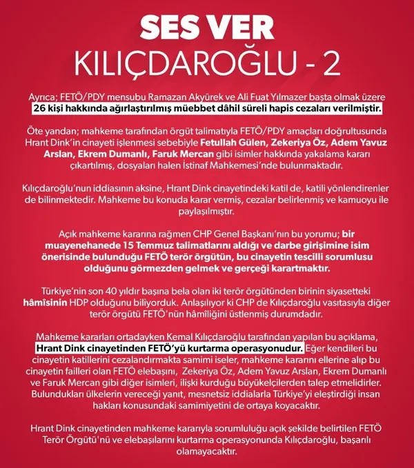 FETÖ’nün hamisi Kılıçdaroğlu! Hrant Dink cinayetinde FETÖ’yü kurtarma operasyonuna soyundu! Bakan Süleyman Soylu mahkeme kararlarıyla yanıt verdi