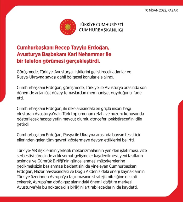 Başkan Erdoğan, Avusturya Başbakanı Karl Nehammer ile görüştü