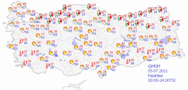 1625238545562.png Meteoroloji Genel Müdürlüğünden çok sayıda ile son dakika sağanak yağış uyarısı! İstanbul ve Ankara için saat verildi! 5 günlük hava durumu - 7
