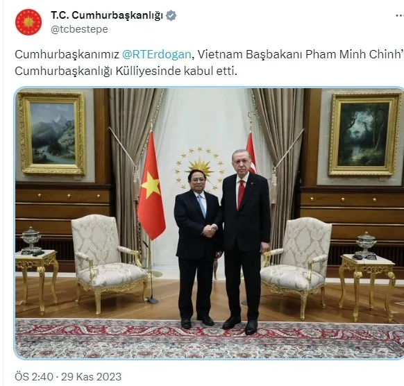Başkan Erdoğan Vietnam Başbakanı Pham Minh Chinh’i kabul etti