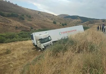 Kontrolden çıkan tır 50 metreden şarampole uçtu