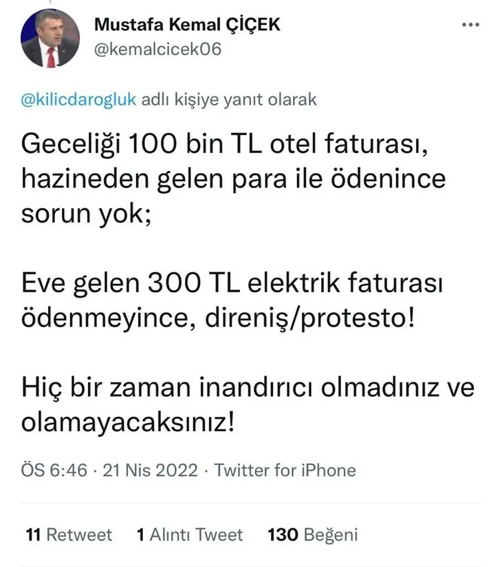 100 bin liralık otel keyfi yapıp elektrik faturasını ödemeyen Kılıçdaroğlu alay konusu oldu