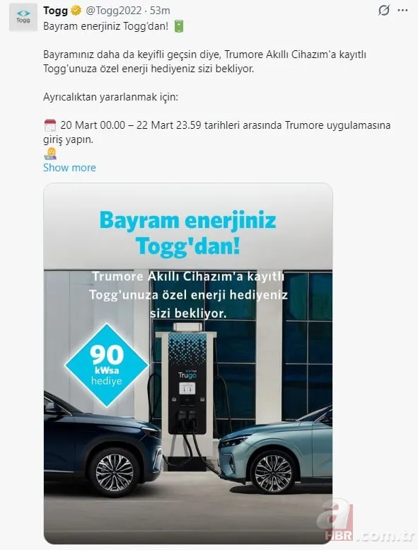 Togg’dan bayram hediyesi: Ücretsiz şarj hakkı nasıl alınır? 2