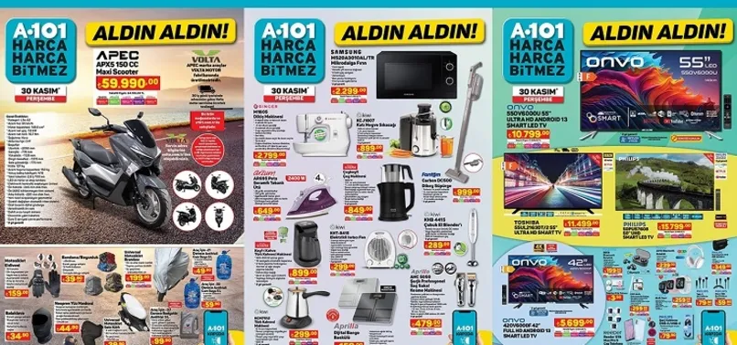 A101 30 Kasım aktüel ürünler kataloğunu yayınladı! A101 telefon kampanyasına 150 CC motor ekledi! İşte A101 indirim afişindeki tüm ürünler…