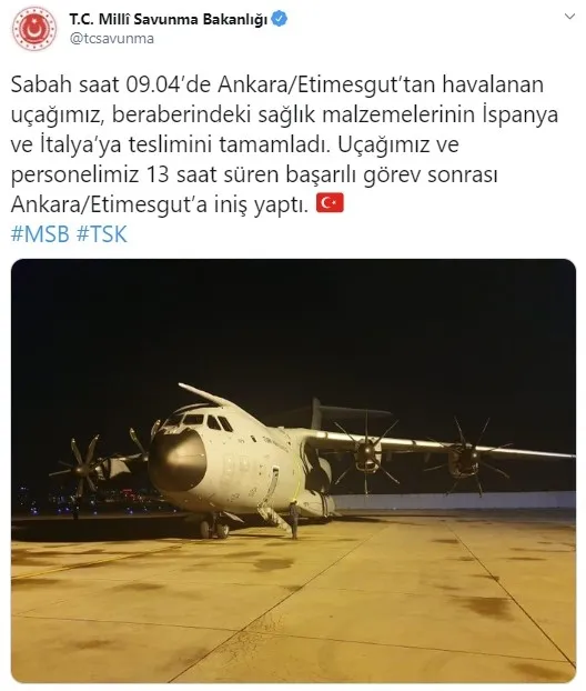 İspanya ve İtalya’ya sağlık malzemesi taşıyan personelimiz 13 saat sonra Türkiye’ye döndü